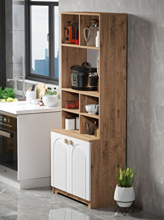 Bohem Çok Amaçlı Kiler Mutfak Dolabı - Beyaz N Çizgili Model Beyaz N Çizgili Model