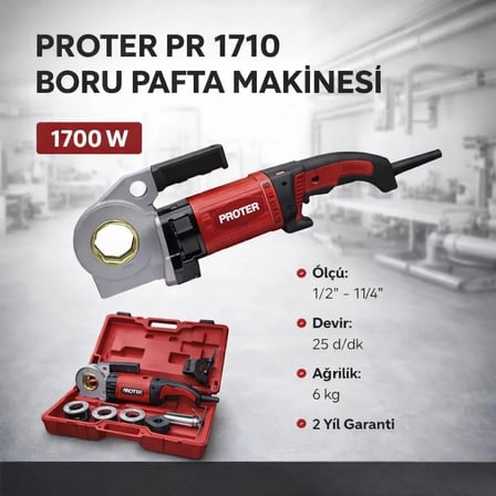 Proter PR 1710 Elektrikli El Tipi Boru Pafta Makinesi 1/2''-11/4''