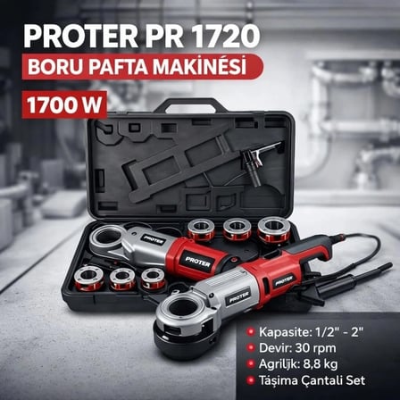 PROTER PR 1720 ELEKTRİKLİ EL TİPİ BORU PAFTA MAKİNESİ 2''