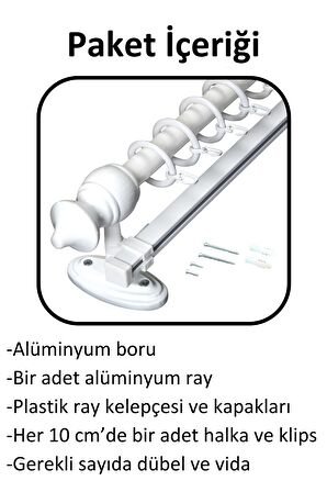 Ahşap Başlıklı Raylı Eko Rustik Perde Askısı (Alüminyum Boru) Plastik Halka ve Klips 