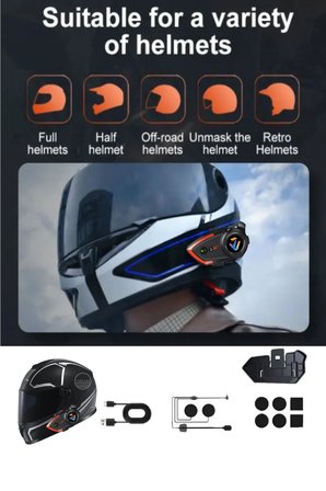 500 Mt Intercom 2 Eşleşmeli Kask Kulaklık Y-80pr Su Geçirmez Bluetooth Motosiklet Intercom Kulaklık