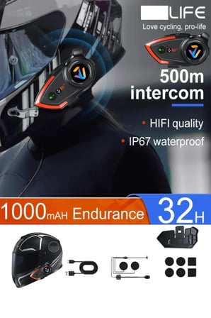 500 Mt Intercom 2 Eşleşmeli Kask Kulaklık Y-80pr Su Geçirmez Bluetooth Motosiklet Intercom Kulaklık