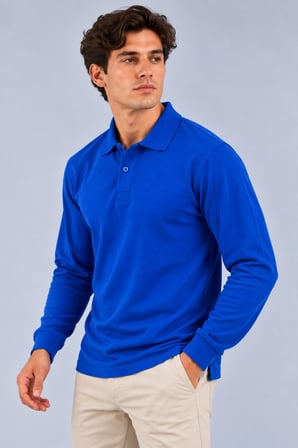 Erkek Uzun Kollu Polo Yaka Tişört %100 Pamuk 200 Gr Compact Pike