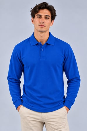 Erkek Uzun Kollu Polo Yaka Tişört %100 Pamuk 200 Gr Compact Pike