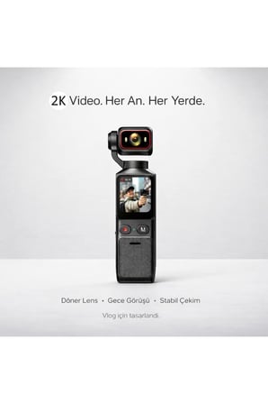 2K Aksiyon Kamera 180° Döner Lens | Gece Görüşü, Stabil Çekim, Vlog Kamera Dokunmatik LCD Ekranlı
