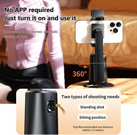 Otomatik Yüz Takipli Standlı Selfie Tripod 360° Dönüş LED Işık Vlog Canlı Yayın Videosu için 