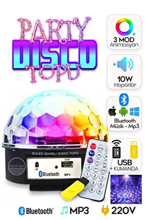 Parti Ve Disko Topu Cristal Sihirli Küre Bluetooth'lu Kumandalı Usb Girişli