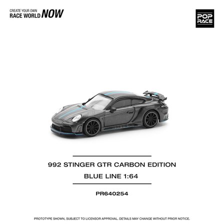 Pop Race 992 Stinger GTR Carbon Edition Blue Line 1:64 Diecast Model Araba