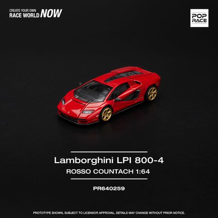 Pop Race Lamborghini LPI 800-4 Rosso Countach Kırmızı 1:64 Diecast Model Araba