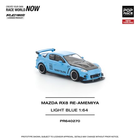Pop Race Mazda RX8 RE-Amemiya Light Blue 1:64 Diecast Model Araba PR640270