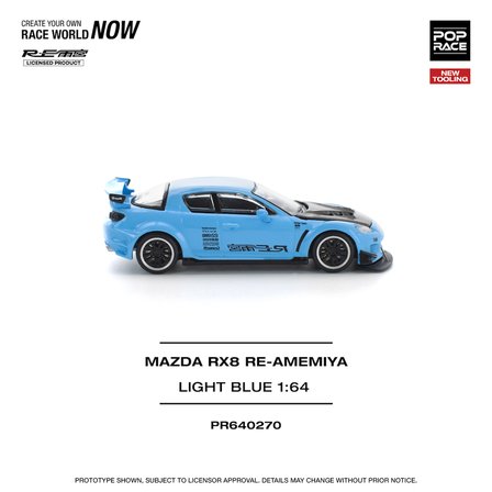 Pop Race Mazda RX8 RE-Amemiya Light Blue 1:64 Diecast Model Araba PR640270
