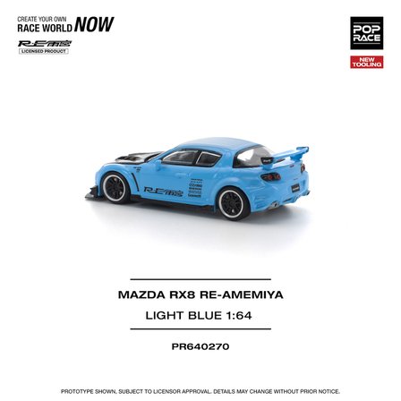 Pop Race Mazda RX8 RE-Amemiya Light Blue 1:64 Diecast Model Araba PR640270