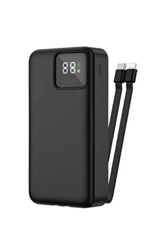 Powerbank 20.000 mAh 2.1A Dahili Kablolu Dijital Göstergeli Type-C Usb-A Micro Usb Powerbank