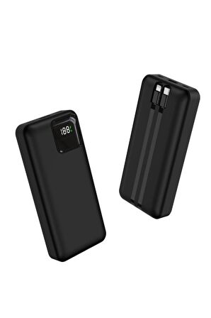 Powerbank 20.000 mAh 2.1A Dahili Kablolu Dijital Göstergeli Type-C Usb-A Micro Usb Powerbank
