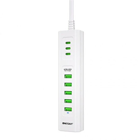 Onesam U04 24W Ultra Hızlı Masa Üstü Şarj Adaptörü 5 USB + 3 TYPE-C 