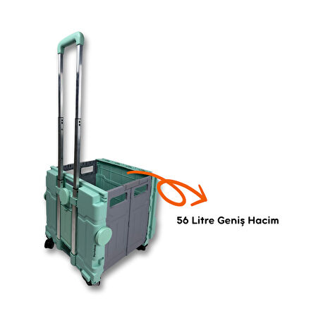 Portakap 4 Tekerlekli Yeşil 56L Büyük Boy Sabit Alüminyum Tutacaklı Alışveriş Arabası