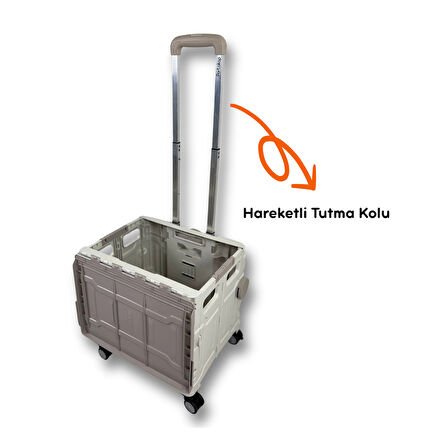 Portakap 4 Tekerlekli Gri, 38L Orta Boy, Hareketli Alüminuyum Tutacaklı Alışveriş Arabası - 55mm. Büyük Tekerlekli