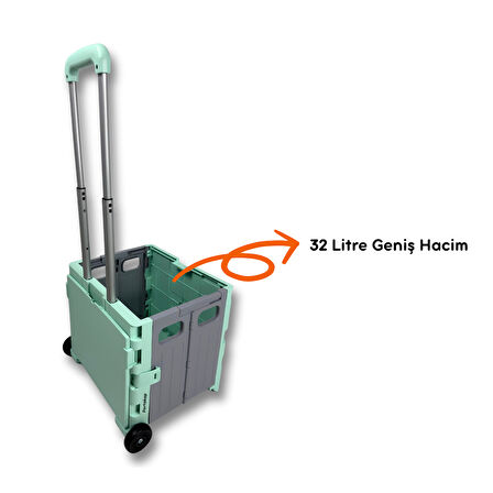 Portakap 2 Tekerlekli, Yeşil, 32L Standart Boy, Sabit Tutacaklı Alışveriş Arabası