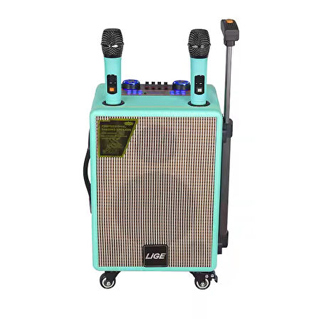LİGE 8 Valiz Boy Tekerlekli Tutacaklı Karaoke Mikrofonlı Bluetooht Hoparlör 