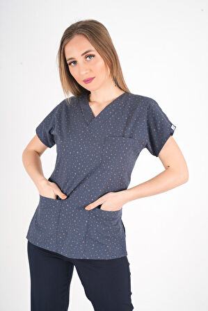 Unisex Bronz Yıldız Desenli Doktor Hemşire Hastane Aşçı Scrubs Tek Üst Üniforması