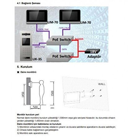 Multitek IP İnterkom Linux LIM-70 7 inç LCD Ekran Alarm Özellikli Daire Monitörü 9G 06 00 0003