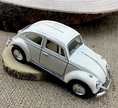 Kişiye Özel Beyaz Metal Vosvos Çek Bırak Oyuncak Araba Büyük Boy Uzun Model Beyaz