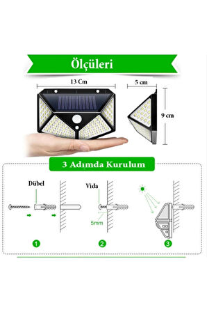 Bahçe Lambası 100 Led 4 lü Paket Bahçe Aplik Bahçe Aydınlatma Güneş Enerjili Bahçe Lambası 4lü Paket