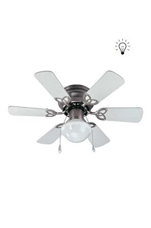 Vanti KCF278 60W 30 inç Ahşap Beyaz 6 Kanatlı Lambalı Avizeli İpli Tavan Vantilatörü
