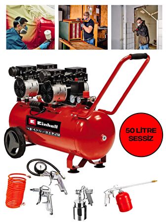  Einhell TE-AC 50 Silent, Sessiz Yağsız Hava Kompresörü 50 Litre 5 Lİ Havalı Set 