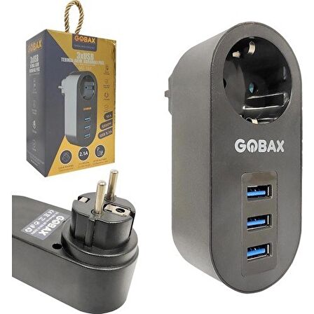 Gobax Tekli Priz 3 USB Termal Akım Korumalı Priz