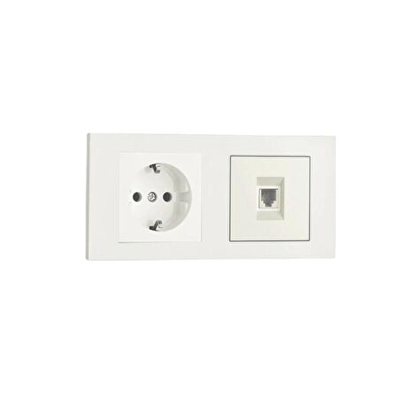 Ovivo Grano Beyaz 2'li Set Topraklı Priz ve Cat5 Data Priz Set