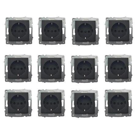 Ovivo Grano Siyah Topraklı Priz 12'li Paket Çerçevesiz  (Mekanizma)
