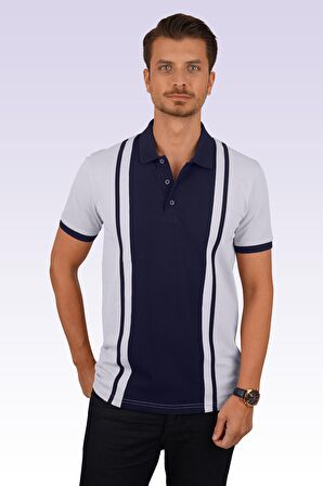 Gri Lacivert Çift Renkli Polo Tişört