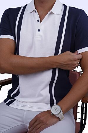 Lacivert Beyaz Çift Renkli Polo Tişört