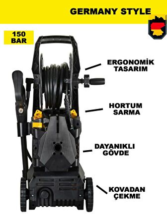 Germany Style GRM150 Max 150 Bar Bakır Sargılı Musluk ve Kovadan Çekme Yüksek Basınçlı Bahçe Oto Yık