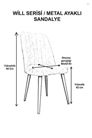 Will Serisi 1 Adet Gri Mutfak Sandalyesi Siyah Metal Ayak 1. Sınıf Nubuk Kumaş