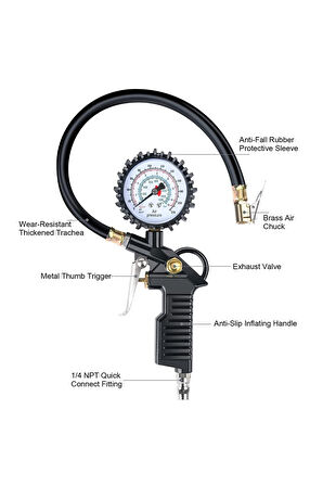 Basınç Göstergeli Lastik şişirme 0-220Psi/0-16Bar