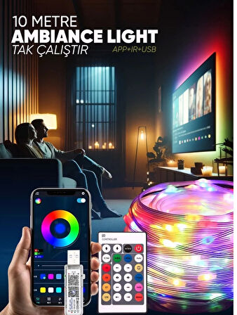 10 Metre Rgb Ses Kontrollü Kumandalı Telefon Kontrollü Kayar Magic Led Müzik Rgb Şerit Su Geçirmez