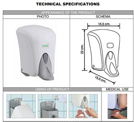 Vialli F6M Hazneli Medikal Köpük Sabun Dispenseri Aparatı 1000 ml Beyaz