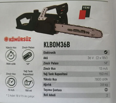 Klpro KLBOM36B-20 Akülü Orman Motoru