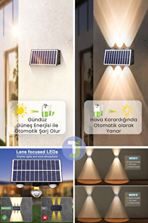 3 MOD Sarı Işık Led Solar Güneş Enerjili Lamba 1 Ad. 6 Ledli Güneş Enerjili Bahçe Aydınlatması Aplik