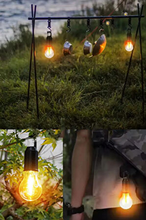 Taşınabilir Şarjlı Led Ampül Outdoor Kamp Bahçe Lambası 10W Askılı Kırılmaz Led Işık