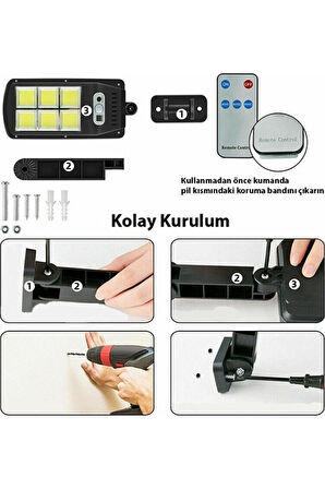 2 Adet Solar Güneş Enerjili Hareket Sensörlü Kumandalı 3 Modlu Led Bahçe Sokak Lambası