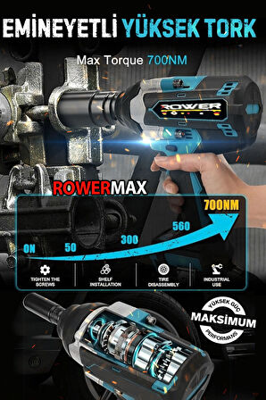 ROWEMAX  99880VFX  8000 mAH En Güçlü Somun Sökme Makinası Yüksek Tork Akülü Somun Bijon Sökme Takma 