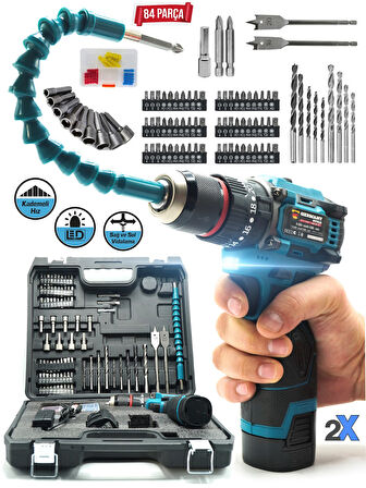 Germany Style Alman MS-84 Pro-Es Kömürsüz Darbeli 84 Parça Matkap Akülü Vidalama