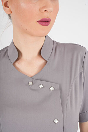 Aylu Model Soft Likra Gri Doktor Hemşire Hastane Scrubs Üniforma Takımı