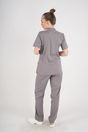 Aylu Model Soft Likra Gri Doktor Hemşire Hastane Scrubs Üniforma Takımı