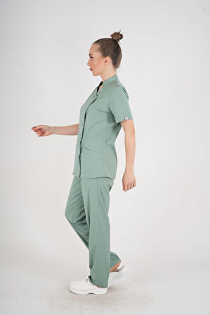 Aylu Model Soft Likra Çağla Yeşili Doktor Hemşire Hastane Scrubs Üniforma Takımı