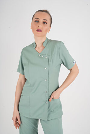 Aylu Model Soft Likra Çağla Yeşili Doktor Hemşire Hastane Scrubs Üniforma Takımı