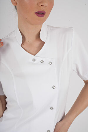 Aylu Model Soft Likra Beyaz Doktor Hemşire Hastane Scrubs Üniforma Takımı